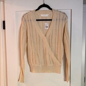 ASTR Cream Open-Knit V-Neck Wrap Sweater